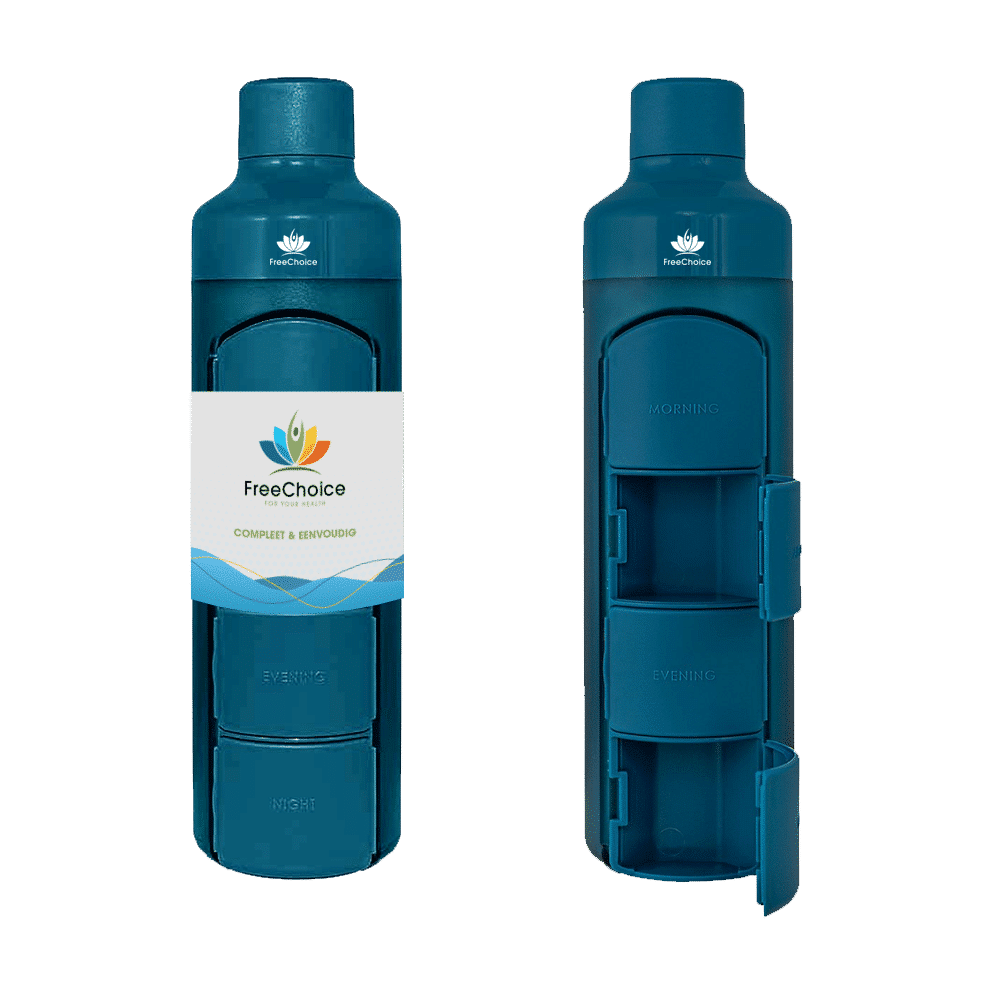 Flasche und Vitaminbox in einem